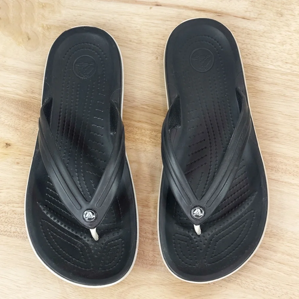 Crocs Crocband Flip Flop Thong Sandals Black White Mens 8 Womens 10‎